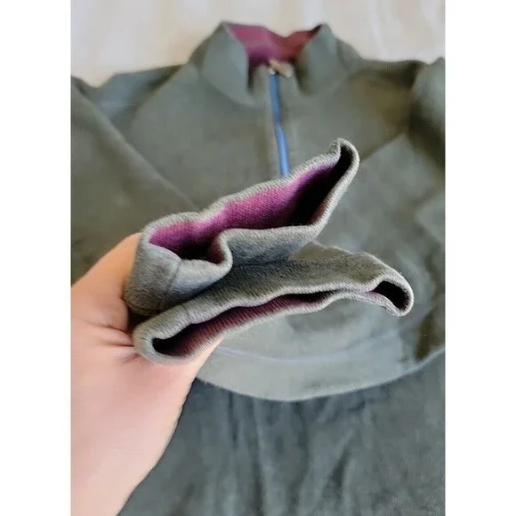 Tommy Bahama Mens XL 1/4 Zip Pullover Green Purple Reversible Logo Casual Solid - Picture 8 of 15